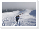 Im Abstieg achten wir darauf die Skispuren mit unseren Schneeschuhen nicht zu zertreten.